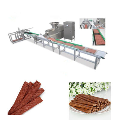 Το μασώντας σκυλί τσιμπά την κρύα μηχανή εξωθητών για τις λουρίδες κρέατος